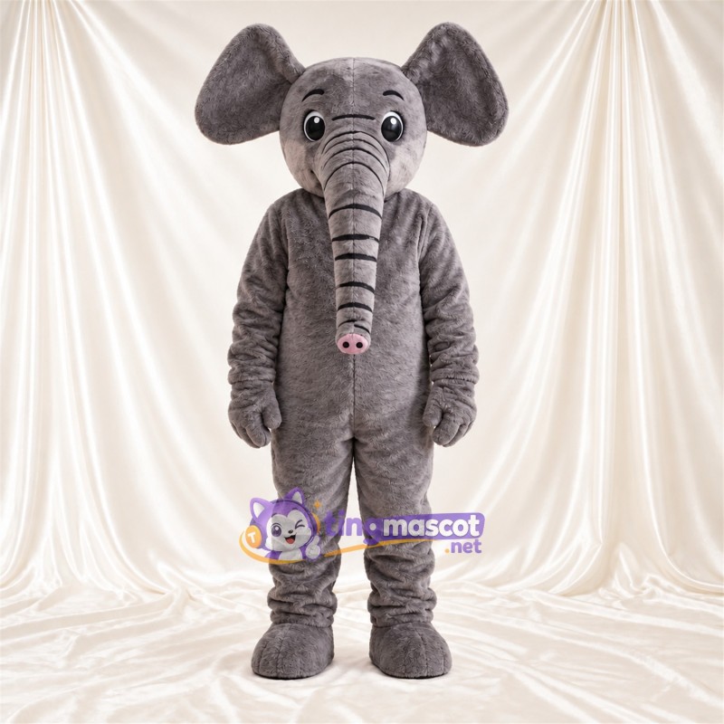 Gray Elephant Mascot Costume - Long Trunk and Pink Trunk Tip Gray Elephant Mascot Costume - Long Trunk and Pink Trunk Tip