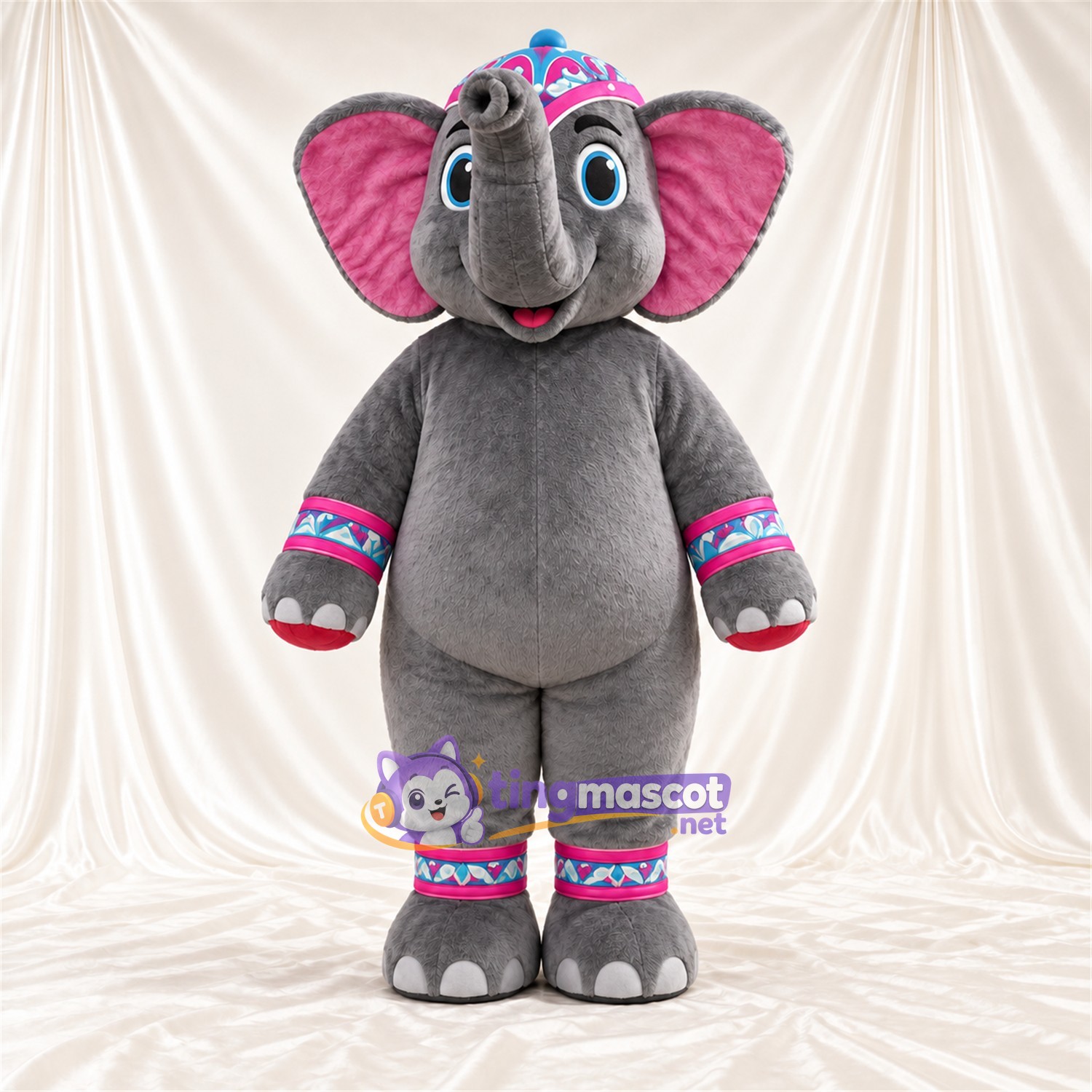Costume de mascotte Éléphant – gris – Couronne (rose) Costume de mascotte Éléphant – gris – Couronne (rose)