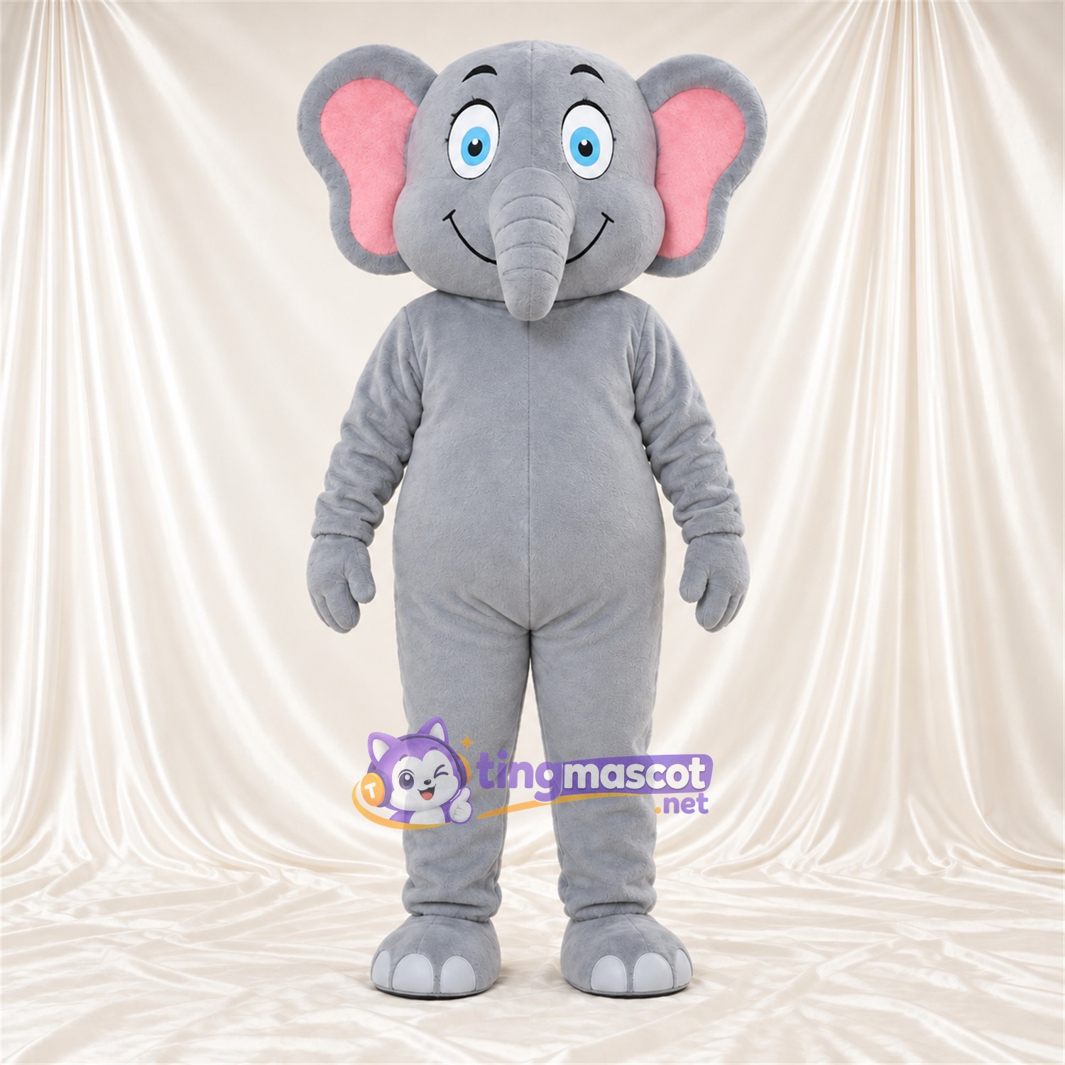 Maskottchenkostüm Elefant – grau – Ohreninnenseiten (rosa); Augen (blau) Maskottchenkostüm Elefant – grau – Ohreninnenseiten (rosa); Augen (blau)