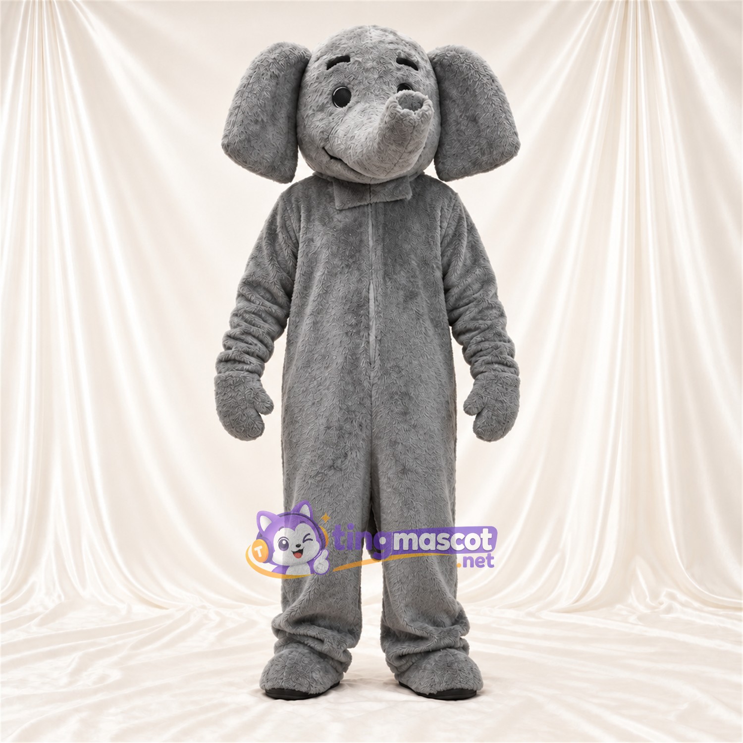 Maskottchenkostüm Elefant – grau – Schlappohren; Erhobener Rüssel Maskottchenkostüm Elefant – grau – Schlappohren; Erhobener Rüssel