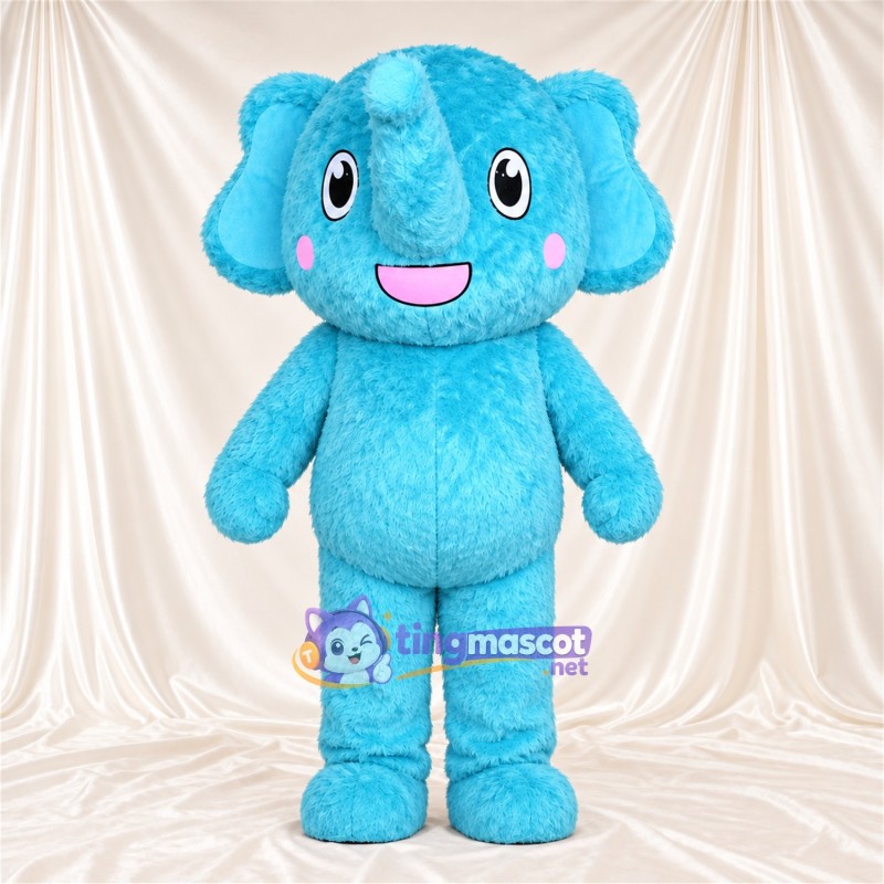 Blue Elephant Mascot Costume - Pink Cheeks and Raised Trunk Blue Elephant Mascot Costume - Pink Cheeks and Raised Trunk