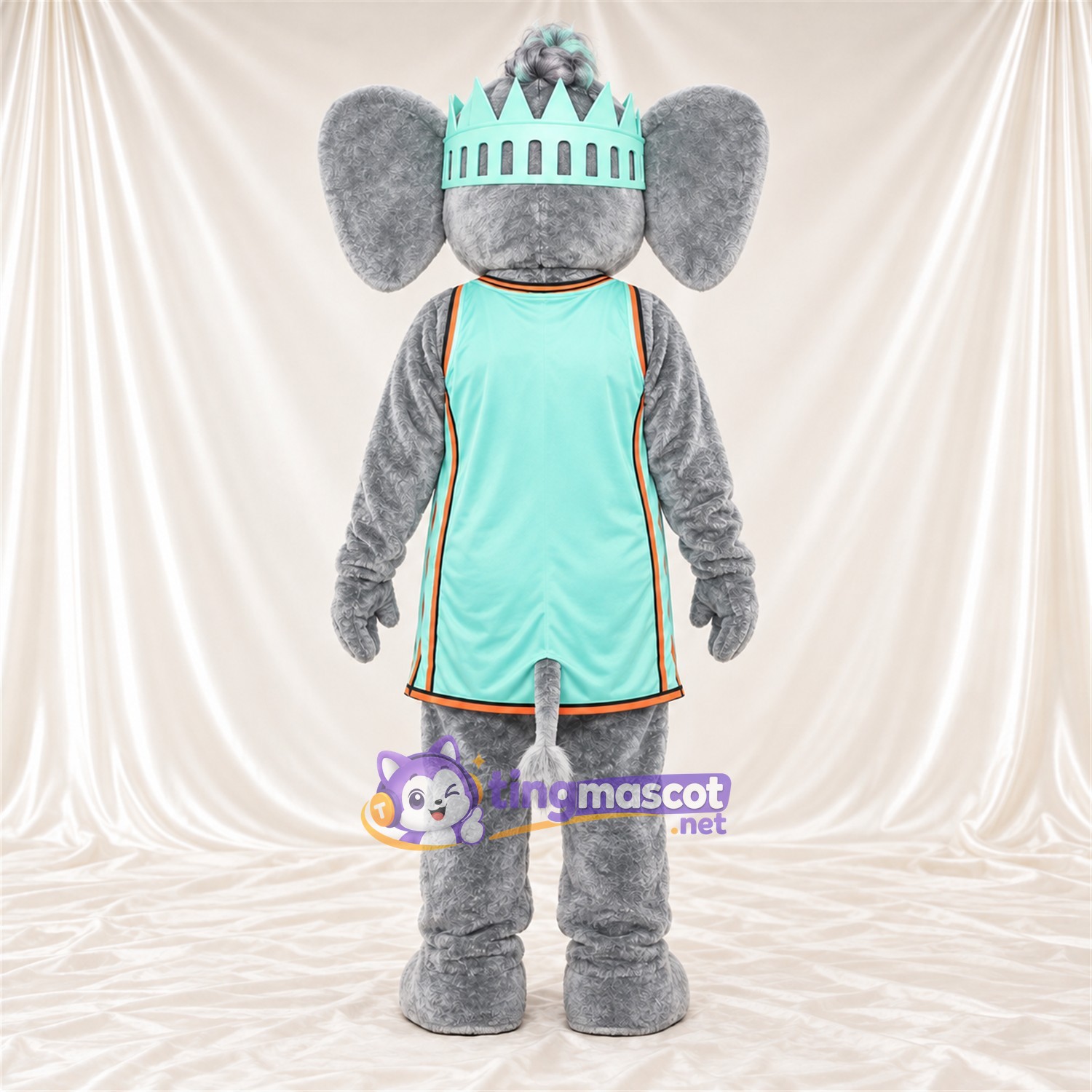 Costume de mascotte Éléphant – gris – Couronne (turquoise); Robe Costume de mascotte Éléphant – gris – Couronne (turquoise); Robe