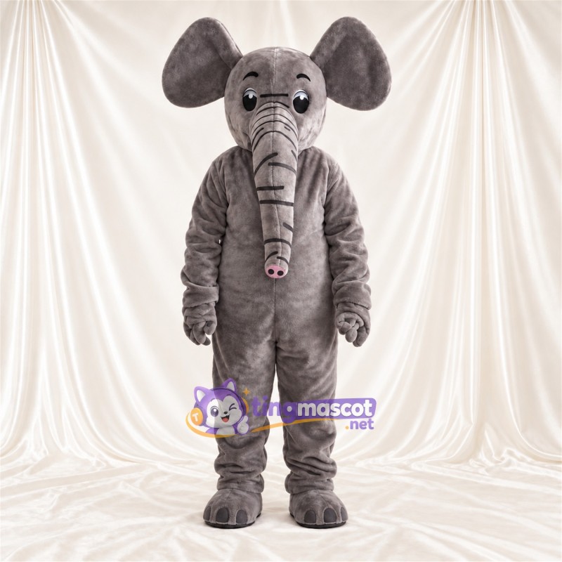 Gray Elephant Mascot Costume - Long Trunk and Pink Trunk Tip Gray Elephant Mascot Costume - Long Trunk and Pink Trunk Tip