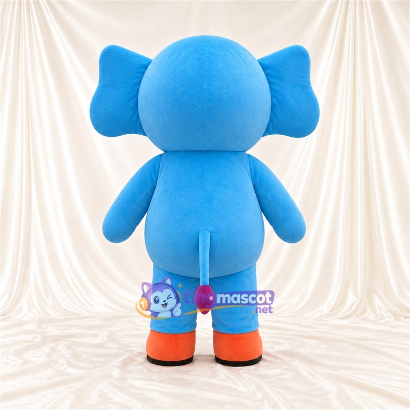 Maskottchenkostüm Elefant – blau – Ohreninnenseiten (violett); Füße (orange) Maskottchenkostüm Elefant – blau – Ohreninnenseiten (violett); Füße (orange)