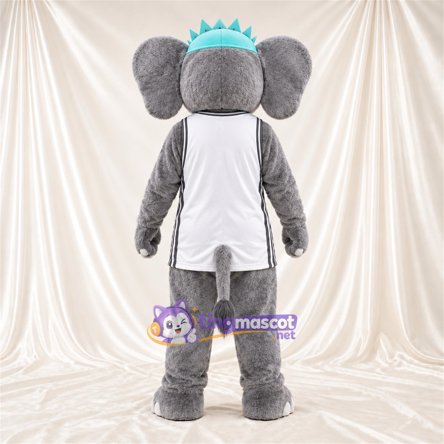 Costume de mascotte Éléphant – gris – Couronne (turquoise); Chemise (blanc) Costume de mascotte Éléphant – gris – Couronne (turquoise); Chemise (blanc)