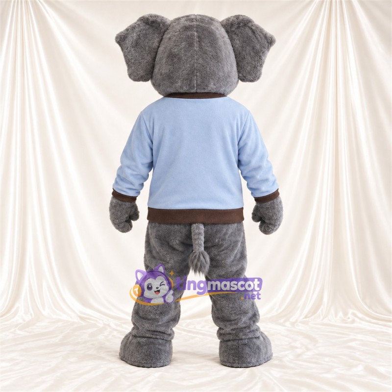 Maskottchenkostüm Elefant – grau – Pullover (blau) Maskottchenkostüm Elefant – grau – Pullover (blau)