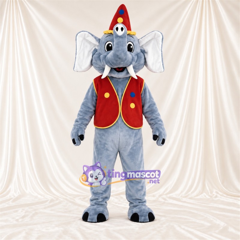 Costume de mascotte Éléphant – bleu – Chapeau (rouge); Gilet Costume de mascotte Éléphant – bleu – Chapeau (rouge); Gilet