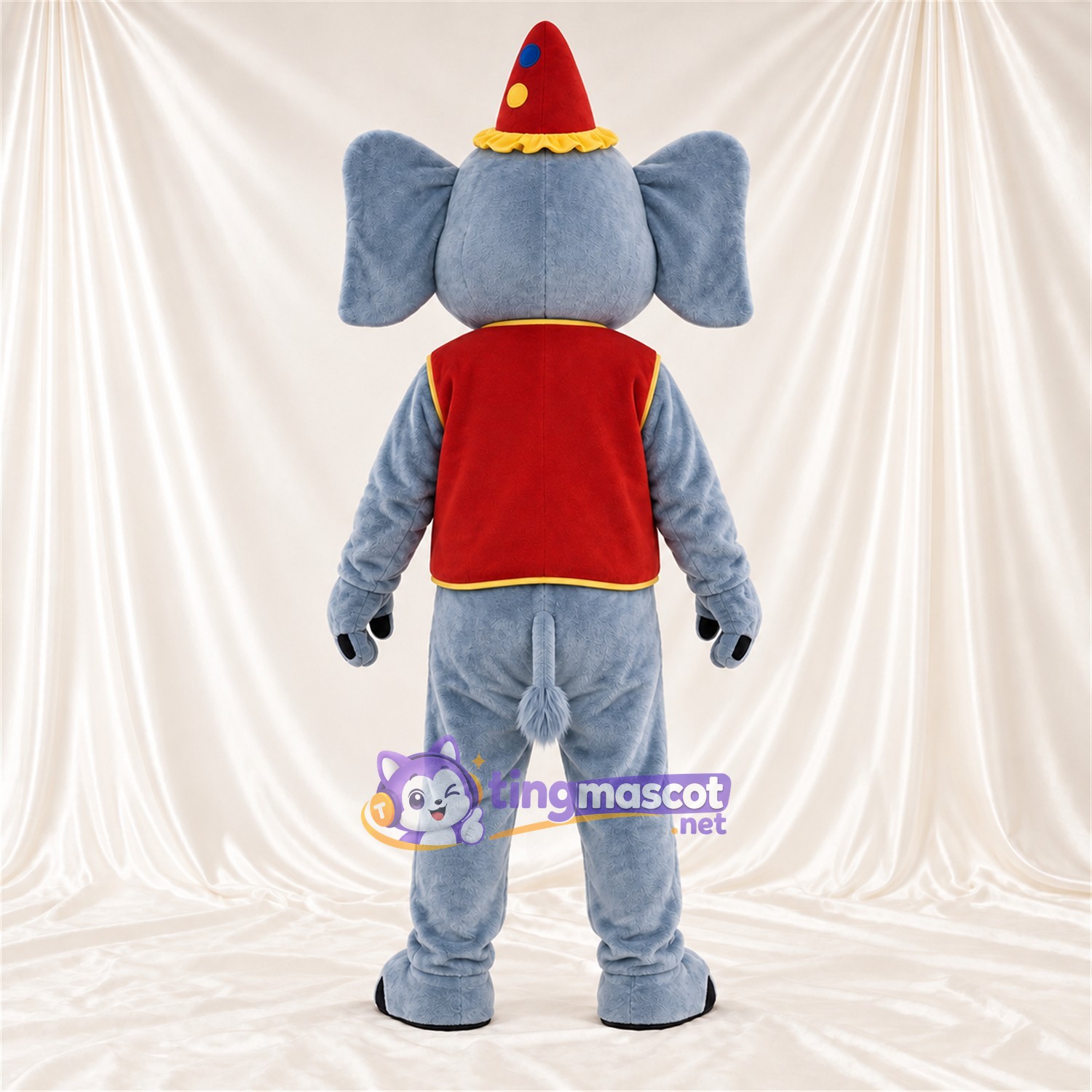 Costume de mascotte Éléphant – bleu – Chapeau (rouge); Gilet Costume de mascotte Éléphant – bleu – Chapeau (rouge); Gilet