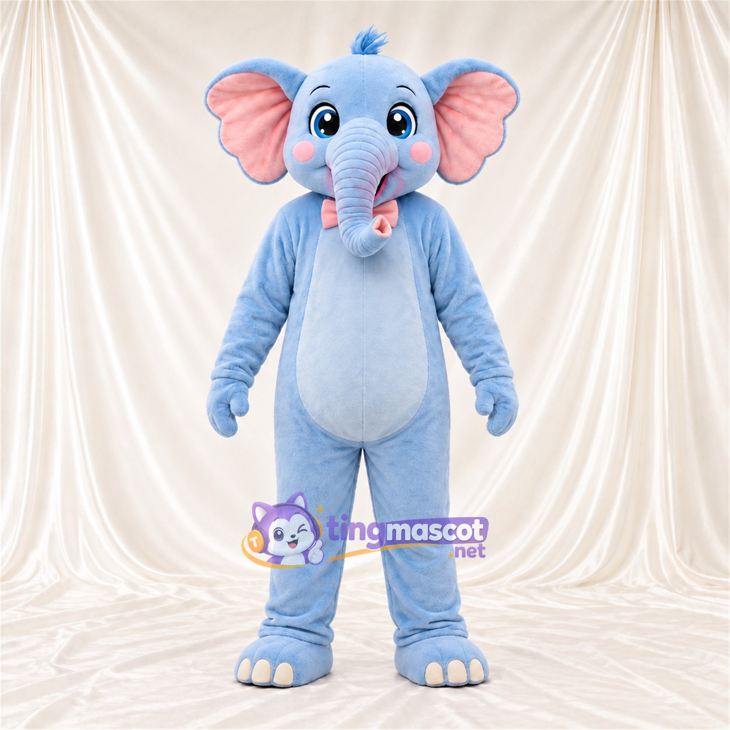 Blue Elephant Mascot Costume - Head Tuft and Red Bow Blue Elephant Mascot Costume - Head Tuft and Red Bow