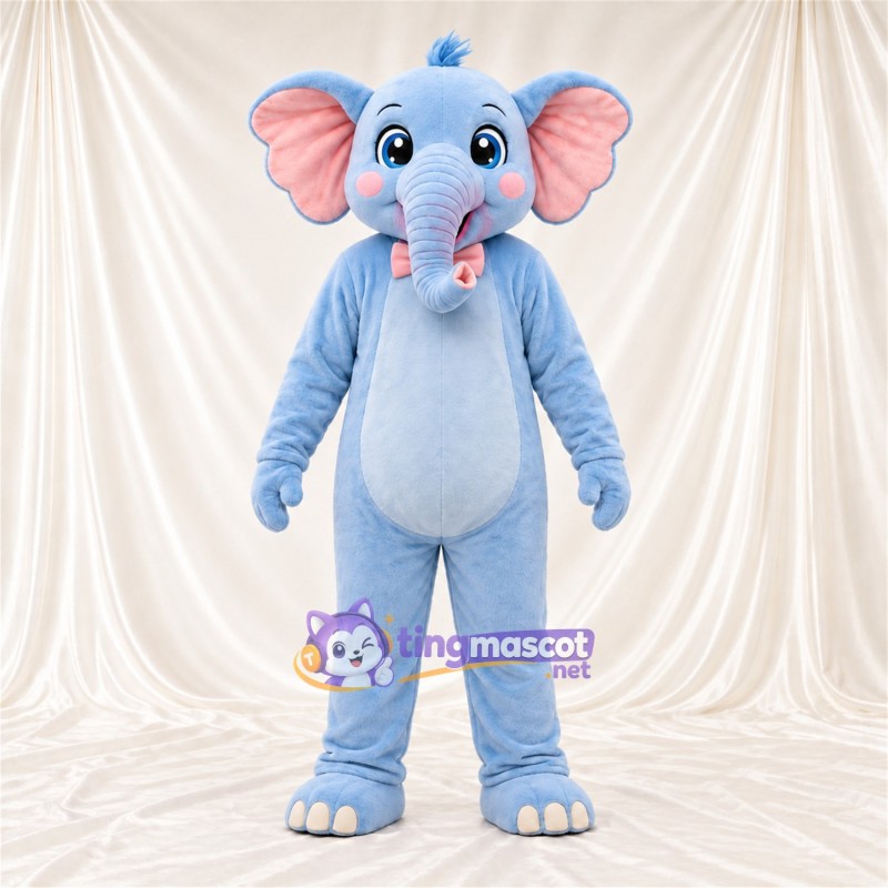 Blue Elephant Mascot Costume - Head Tuft and Red Bow Blue Elephant Mascot Costume - Head Tuft and Red Bow