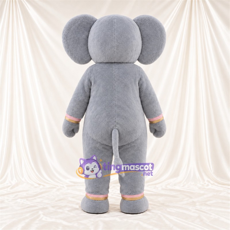 Gray Elephant Mascot Costume - Long Trunk and Pink and Gold Cuffs Gray Elephant Mascot Costume - Long Trunk and Pink and Gold Cuffs