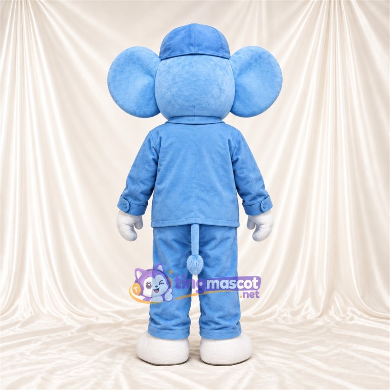 Blue Elephant Mascot Costume - Blue Work Outfit and Cap Blue Elephant Mascot Costume - Blue Work Outfit and Cap
