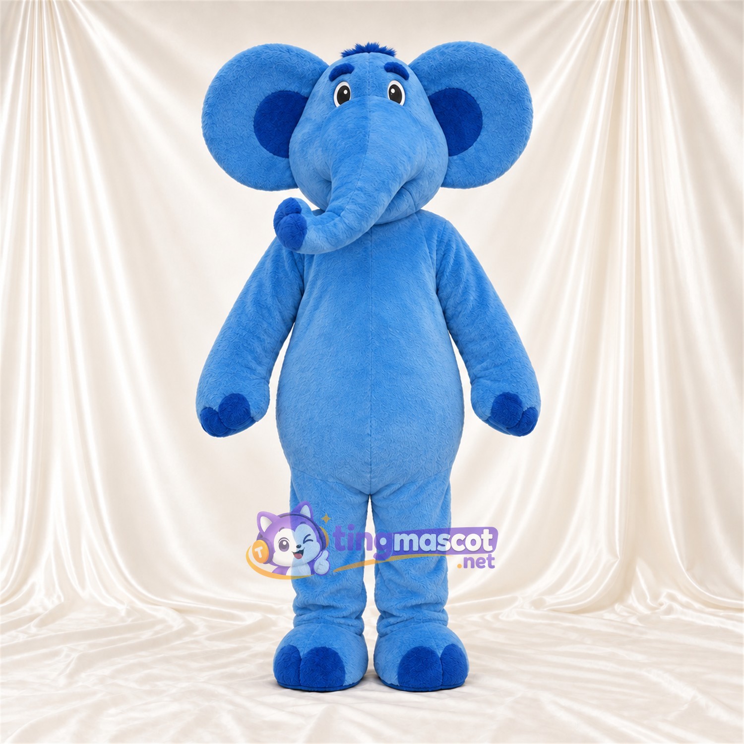 Blue Elephant Mascot Costume - Blue Feet and Curled Trunk Blue Elephant Mascot Costume - Blue Feet and Curled Trunk