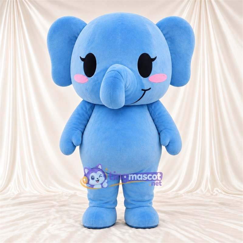 Costume de mascotte Éléphant – bleu – Cils; Joues (rose) Costume de mascotte Éléphant – bleu – Cils; Joues (rose)