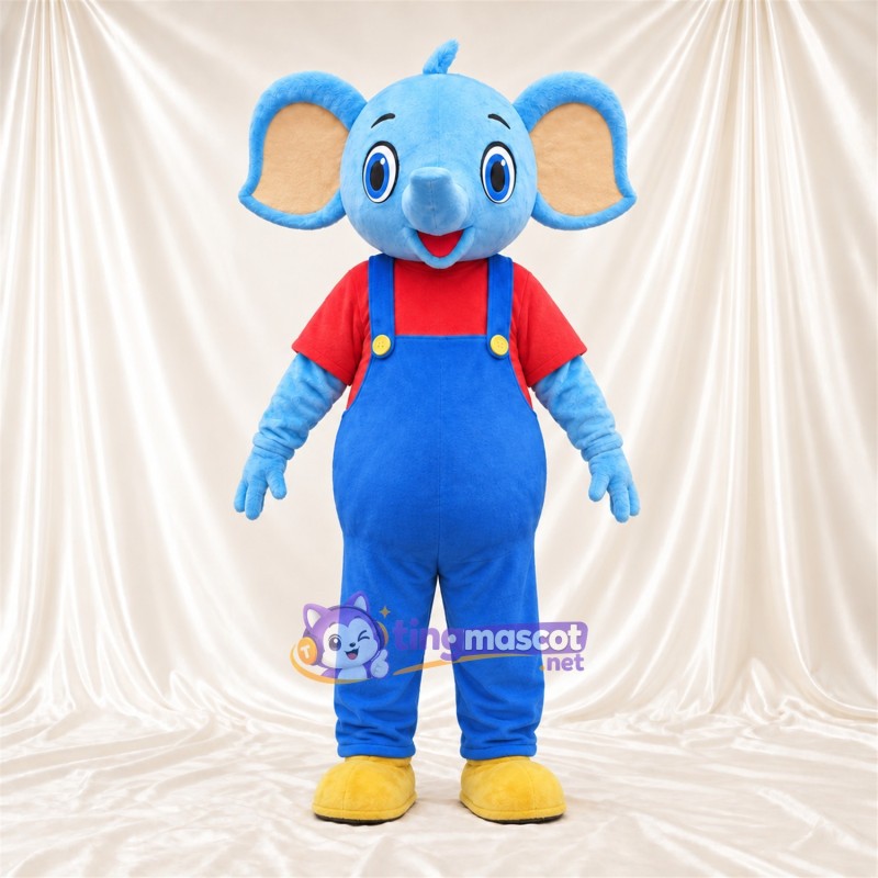 Costume de mascotte Éléphant – bleu – Chemise (rouge); Salopette (bleu) Costume de mascotte Éléphant – bleu – Chemise (rouge); Salopette (bleu)