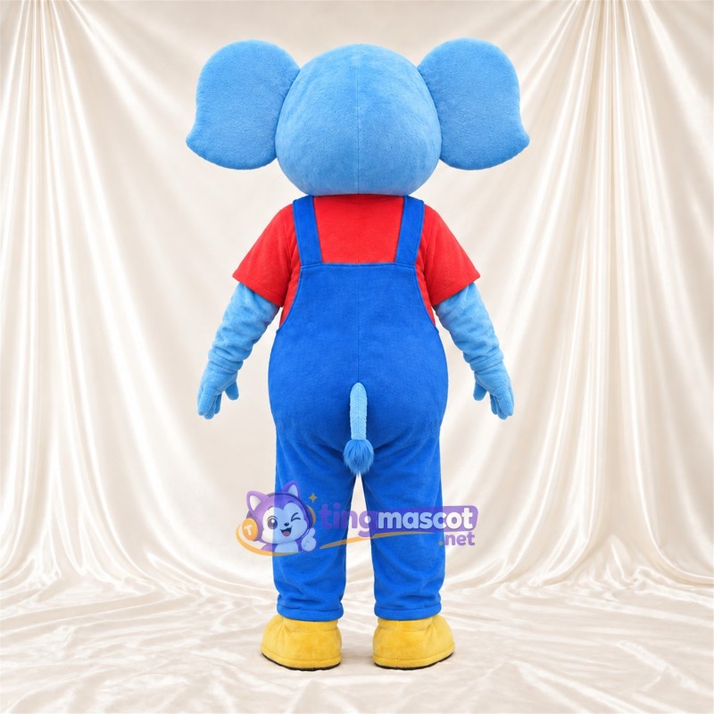 Costume de mascotte Éléphant – bleu – Chemise (rouge); Salopette (bleu) Costume de mascotte Éléphant – bleu – Chemise (rouge); Salopette (bleu)