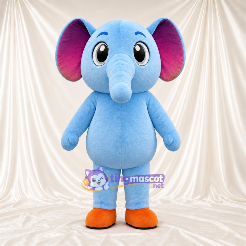 Maskottchenkostüm Elefant – blau – Ohreninnenseiten (violett); Füße (orange) Maskottchenkostüm Elefant – blau – Ohreninnenseiten (violett); Füße (orange)
