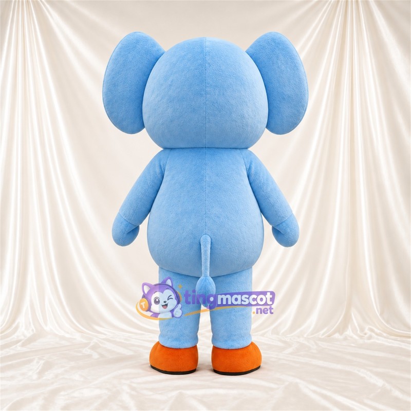 Maskottchenkostüm Elefant – blau – Ohreninnenseiten (violett); Füße (orange) Maskottchenkostüm Elefant – blau – Ohreninnenseiten (violett); Füße (orange)