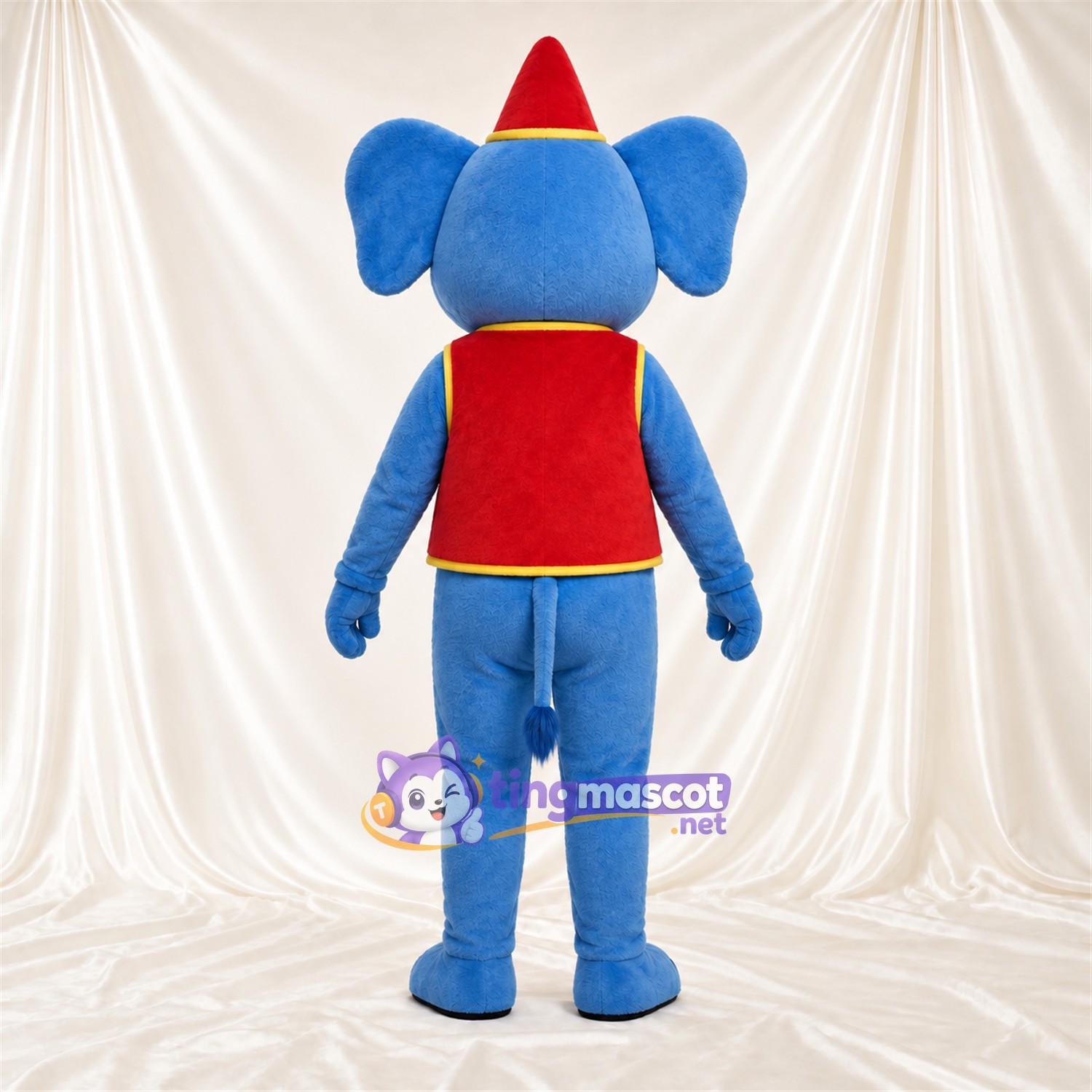 Costume de mascotte Éléphant – bleu – Chapeau (rouge); Gilet Costume de mascotte Éléphant – bleu – Chapeau (rouge); Gilet