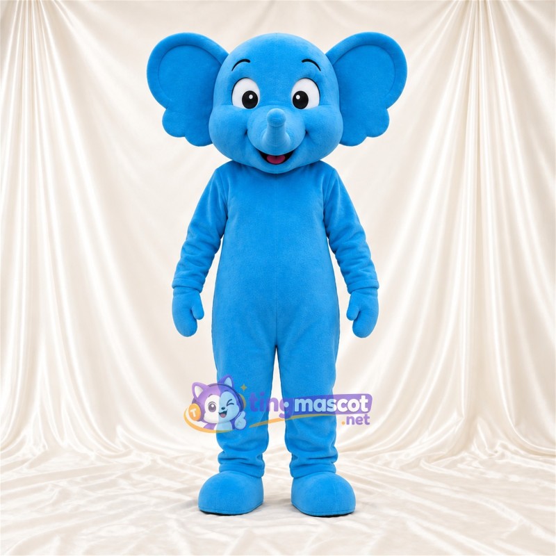 Maskottchenkostüm Elefant – blau – Lächelndes Gesicht; Kurzer Rüssel Maskottchenkostüm Elefant – blau – Lächelndes Gesicht; Kurzer Rüssel