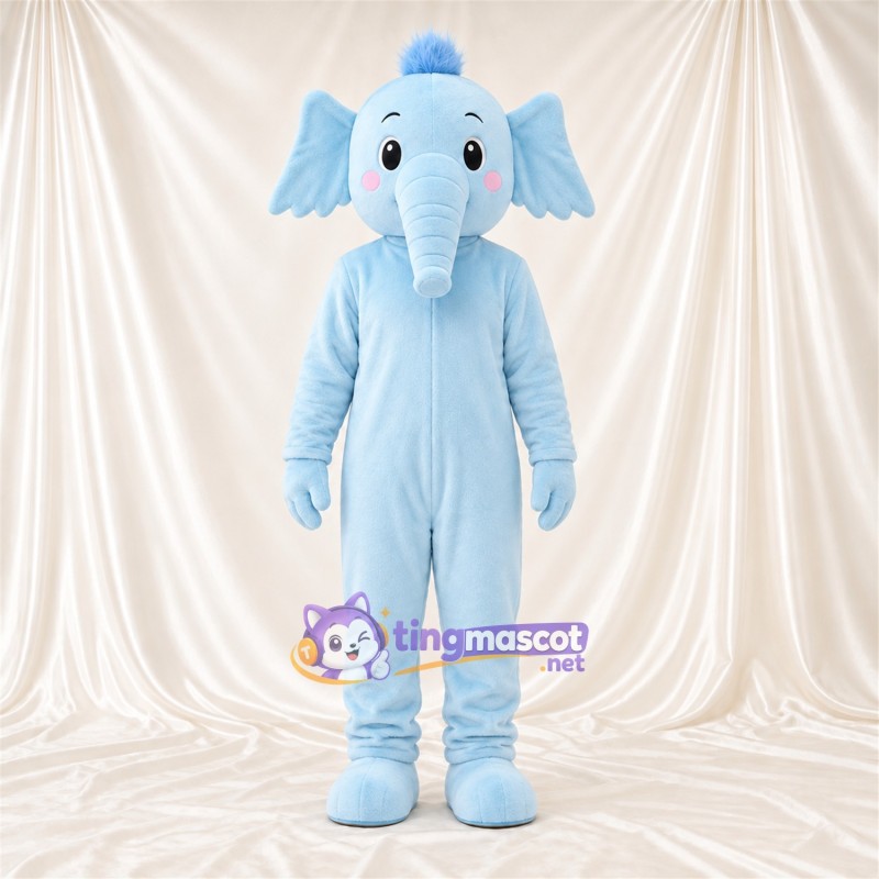Blue Elephant Mascot Costume - Floppy Ears and Head Tuft Blue Elephant Mascot Costume - Floppy Ears and Head Tuft