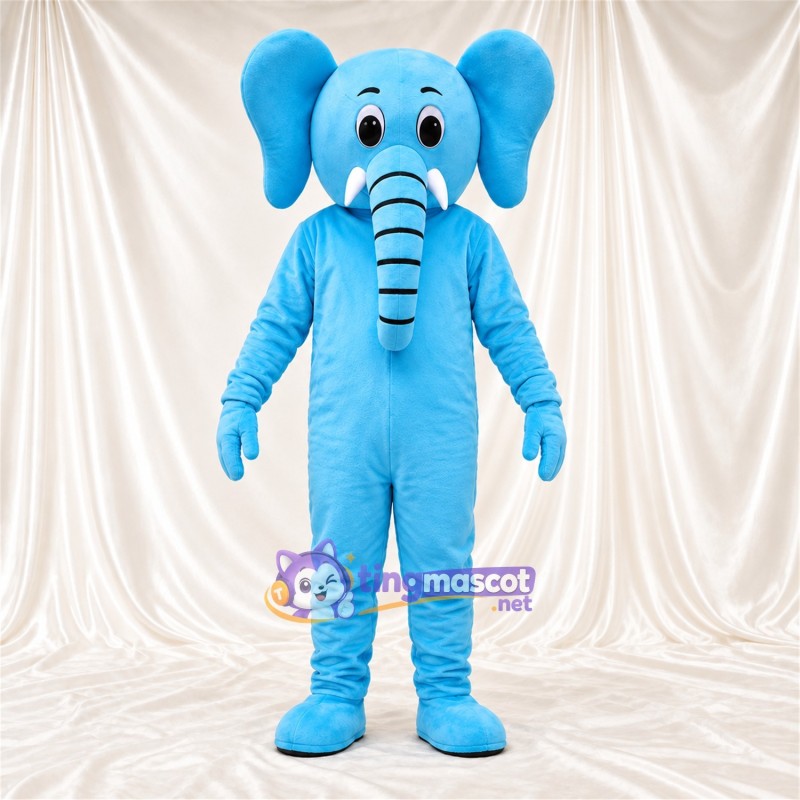 Maskottchenkostüm Elefant – blau – Lächelndes Gesicht; Langer Rüssel Maskottchenkostüm Elefant – blau – Lächelndes Gesicht; Langer Rüssel