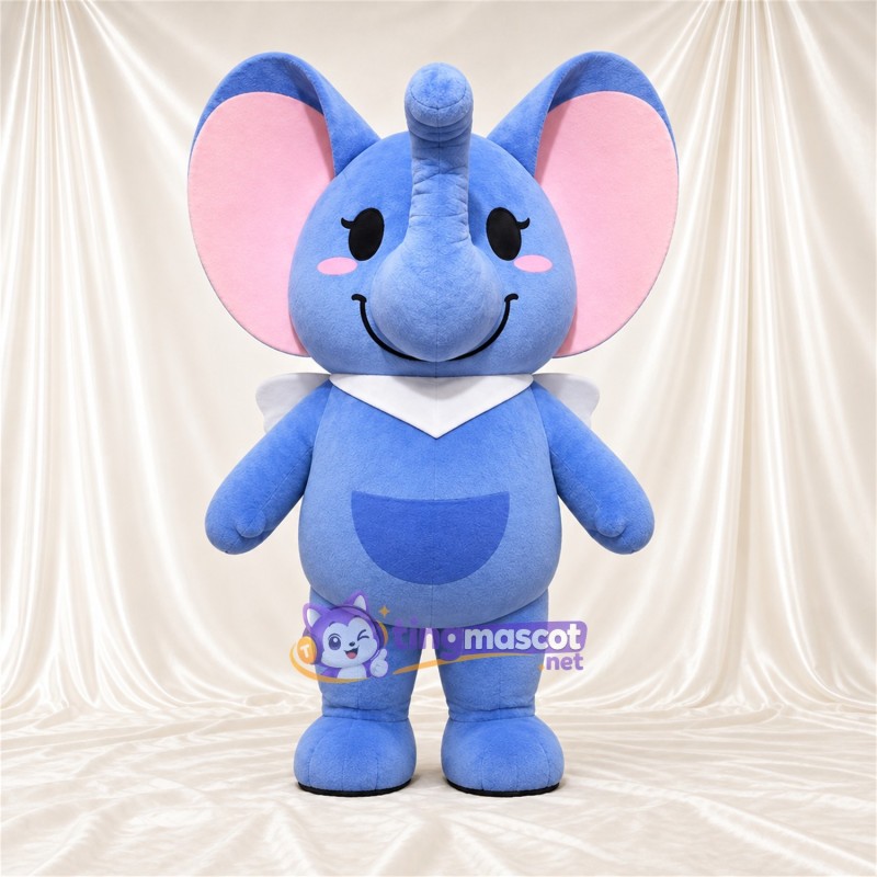 Costume de mascotte Éléphant – bleu – Col (blanc); Ventre (bleu) Costume de mascotte Éléphant – bleu – Col (blanc); Ventre (bleu)