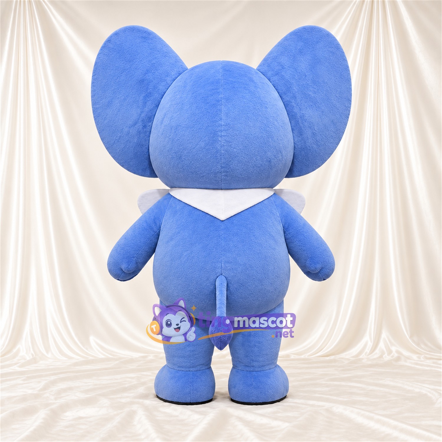 Costume de mascotte Éléphant – bleu – Col (blanc); Ventre (bleu) Costume de mascotte Éléphant – bleu – Col (blanc); Ventre (bleu)
