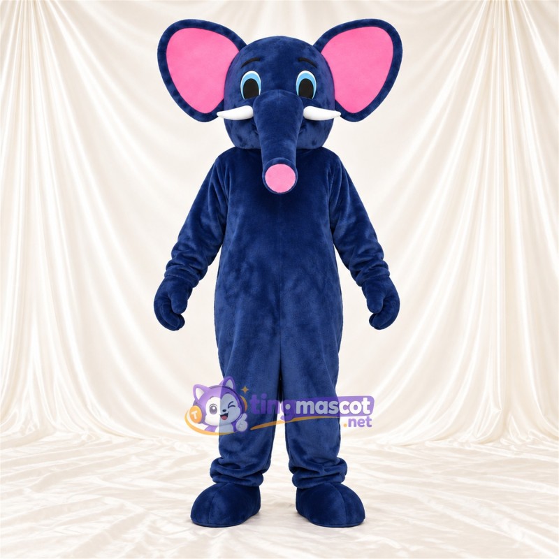 Blue Elephant Mascot Costume - Pink Trunk Tip and White Tusks Blue Elephant Mascot Costume - Pink Trunk Tip and White Tusks