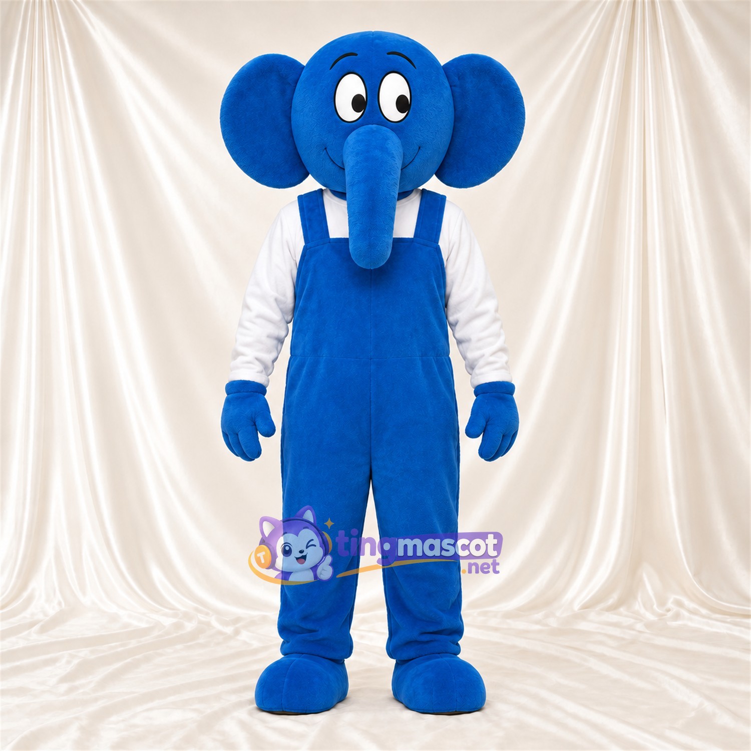 Costume de mascotte Éléphant – bleu – Chemise (blanc); Salopette (bleu) Costume de mascotte Éléphant – bleu – Chemise (blanc); Salopette (bleu)
