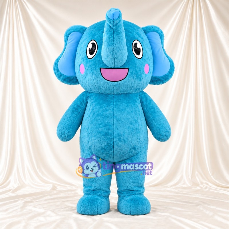 Blue Elephant Mascot Costume - Pink Cheeks and Raised Trunk Blue Elephant Mascot Costume - Pink Cheeks and Raised Trunk