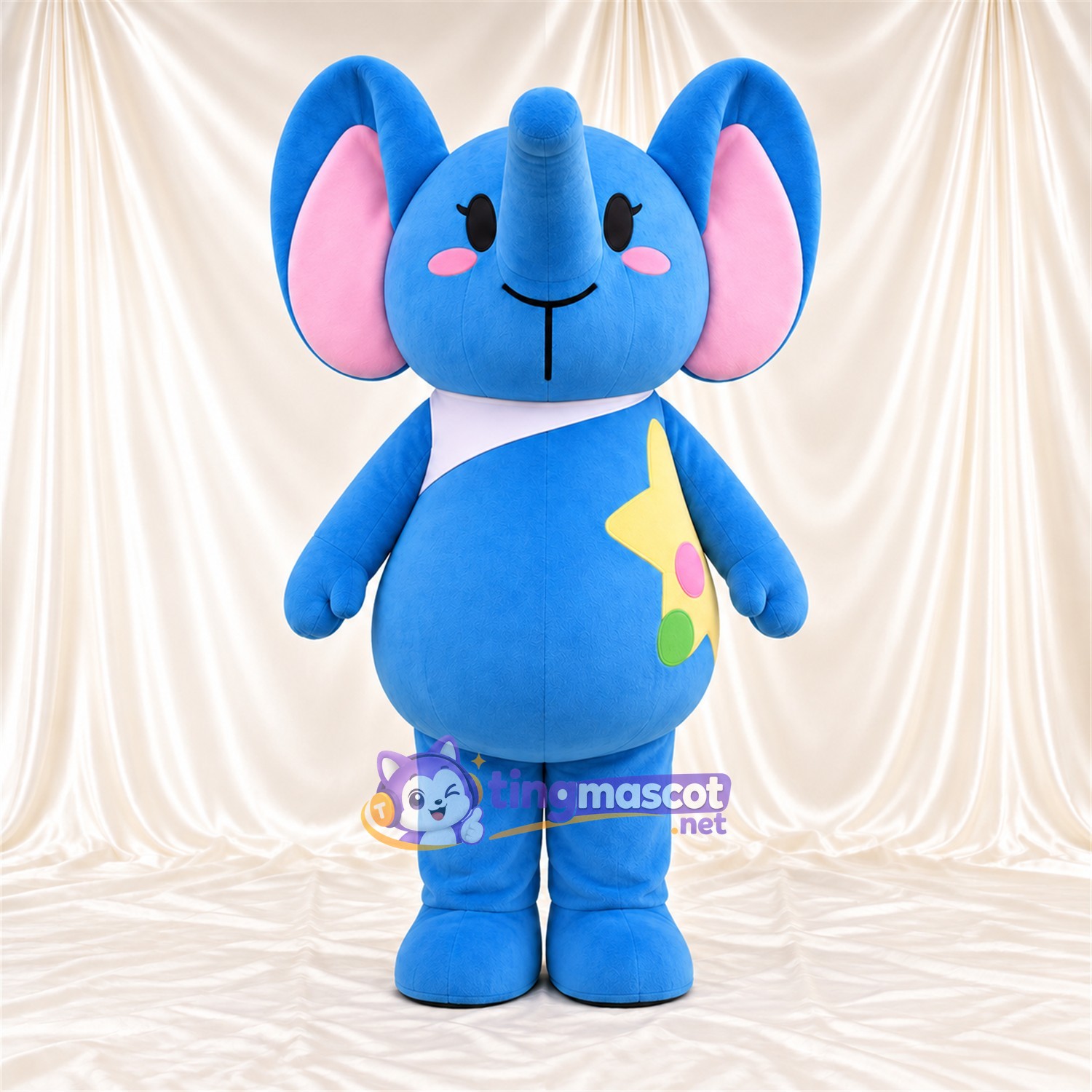 Maskottchenkostüm Elefant – blau – Stern (gelb) Maskottchenkostüm Elefant – blau – Stern (gelb)