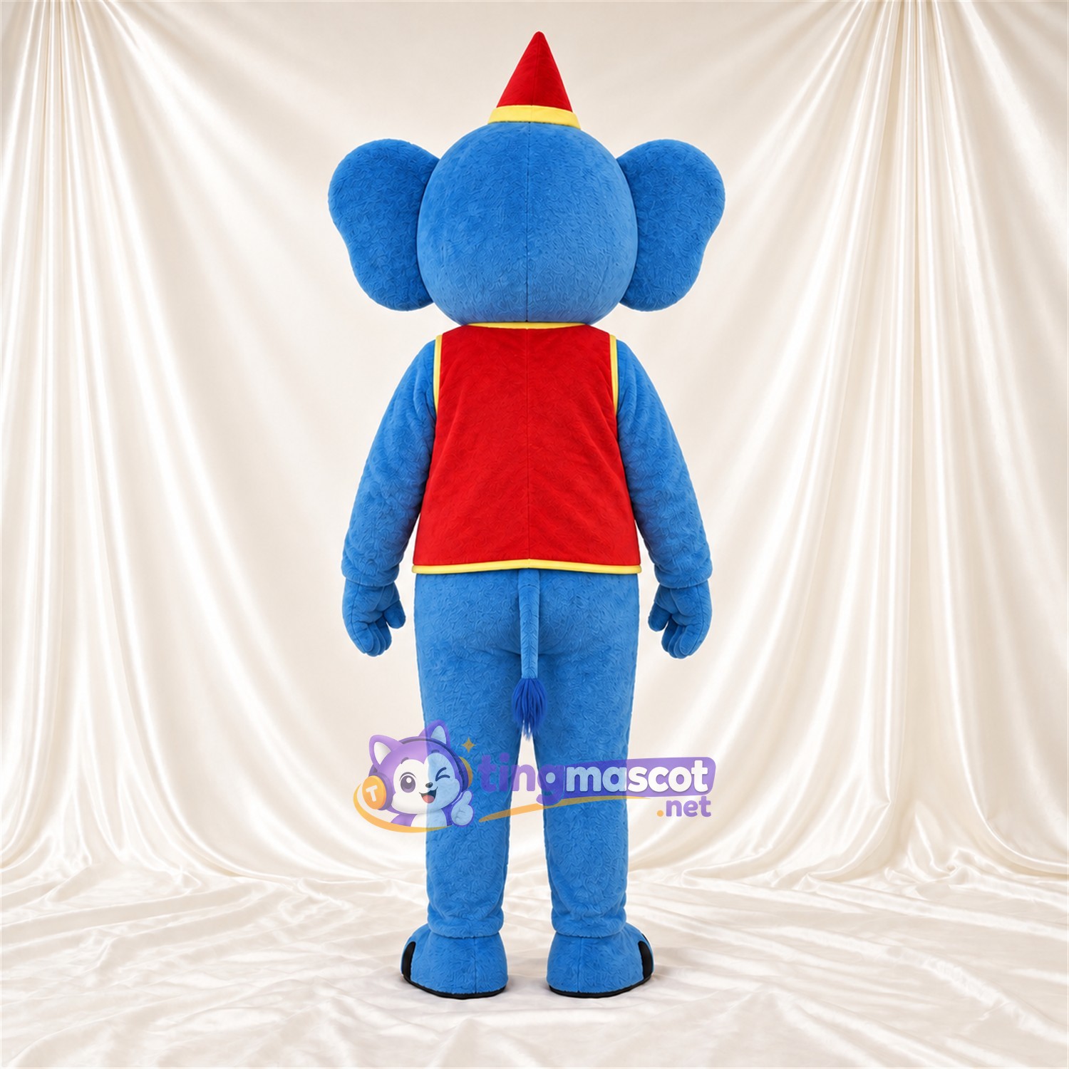 Costume de mascotte Éléphant – bleu – Chapeau (rouge); Gilet Costume de mascotte Éléphant – bleu – Chapeau (rouge); Gilet