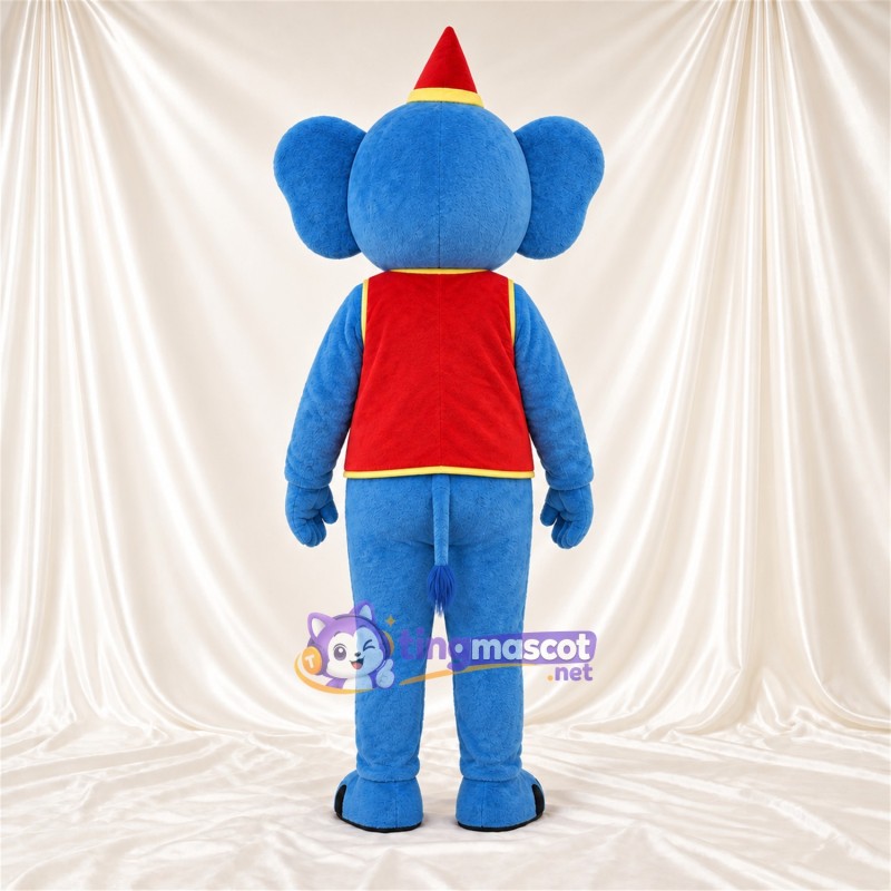 Costume de mascotte Éléphant – bleu – Chapeau (rouge); Gilet Costume de mascotte Éléphant – bleu – Chapeau (rouge); Gilet