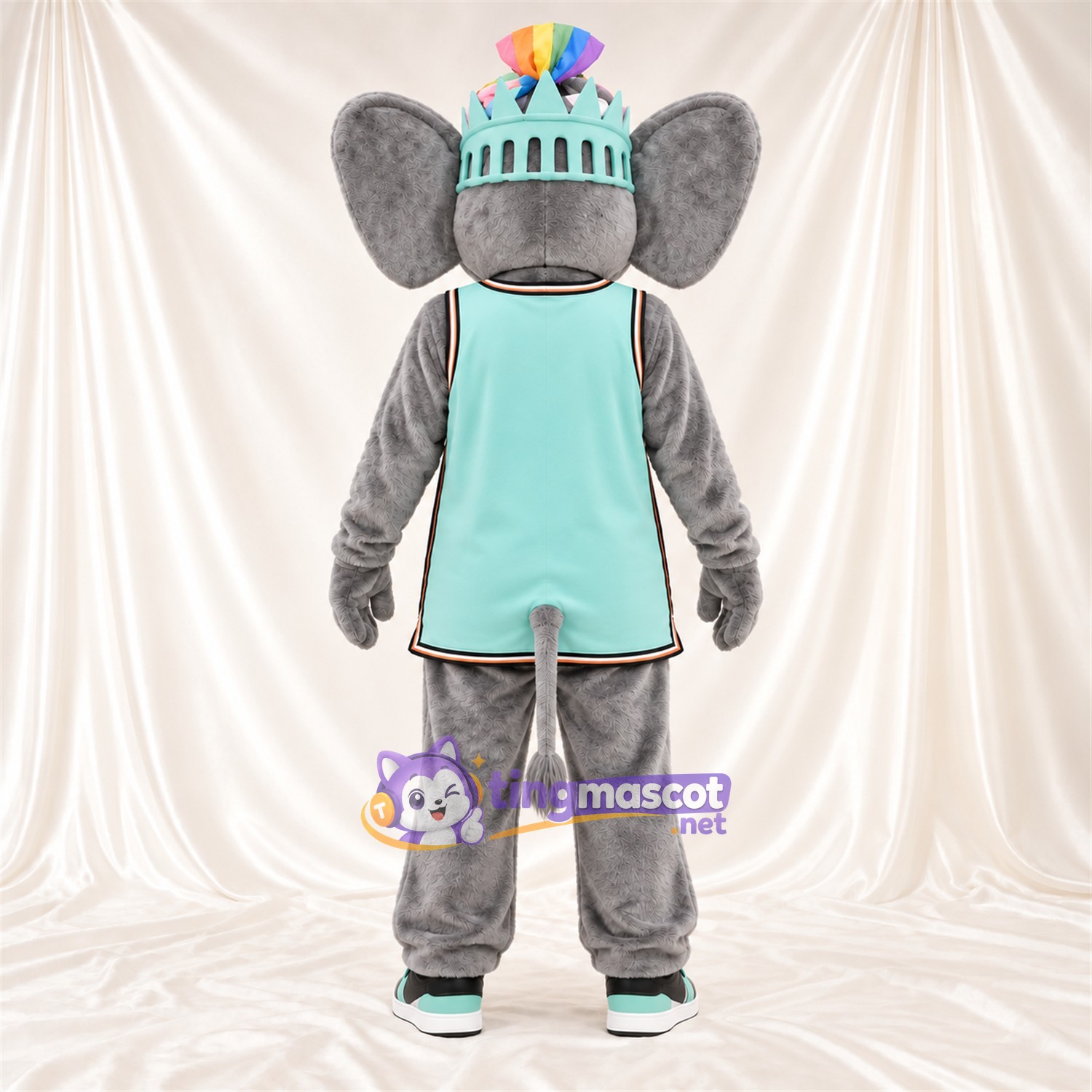 Costume de mascotte Éléphant – gris – Couronne (turquoise); Tunique Costume de mascotte Éléphant – gris – Couronne (turquoise); Tunique