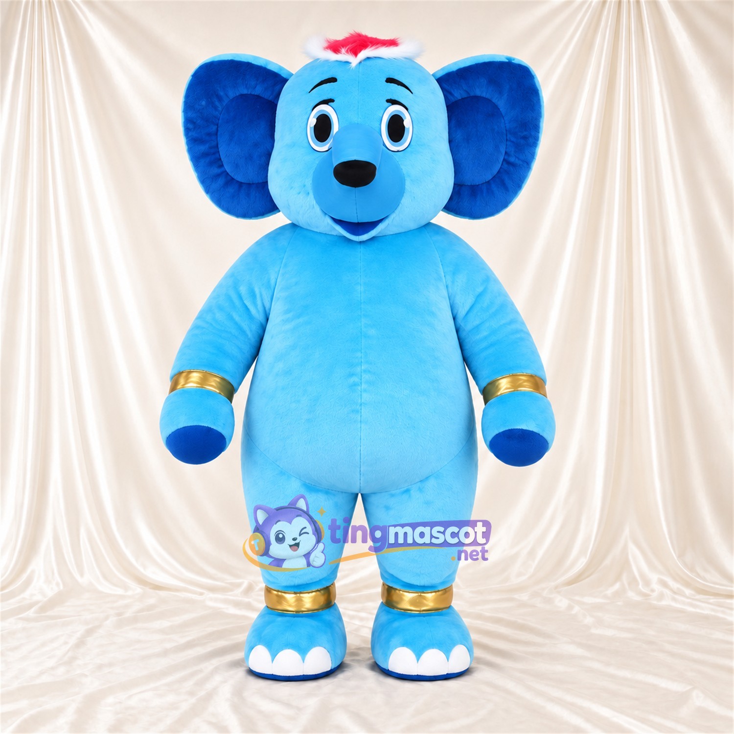 Blue Elephant Mascot Costume - Gold Cuffs Blue Elephant Mascot Costume - Gold Cuffs