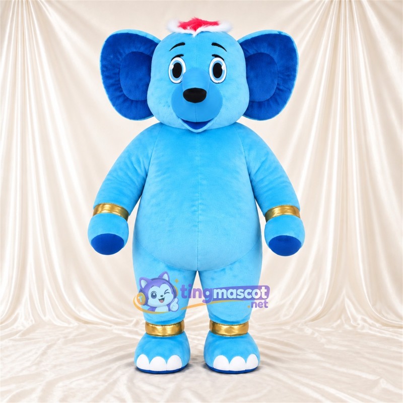 Blue Elephant Mascot Costume - Gold Cuffs Blue Elephant Mascot Costume - Gold Cuffs