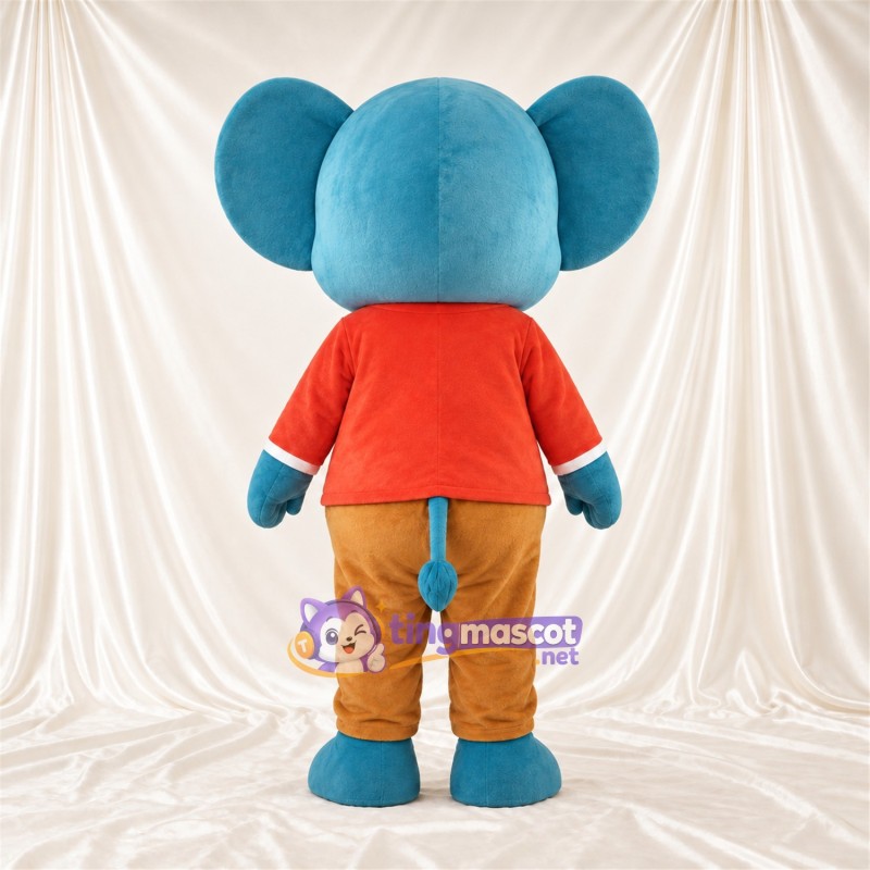 Costume de mascotte Éléphant – bleu – Chemise (rouge); Pantalon (brun clair) Costume de mascotte Éléphant – bleu – Chemise (rouge); Pantalon (brun clair)