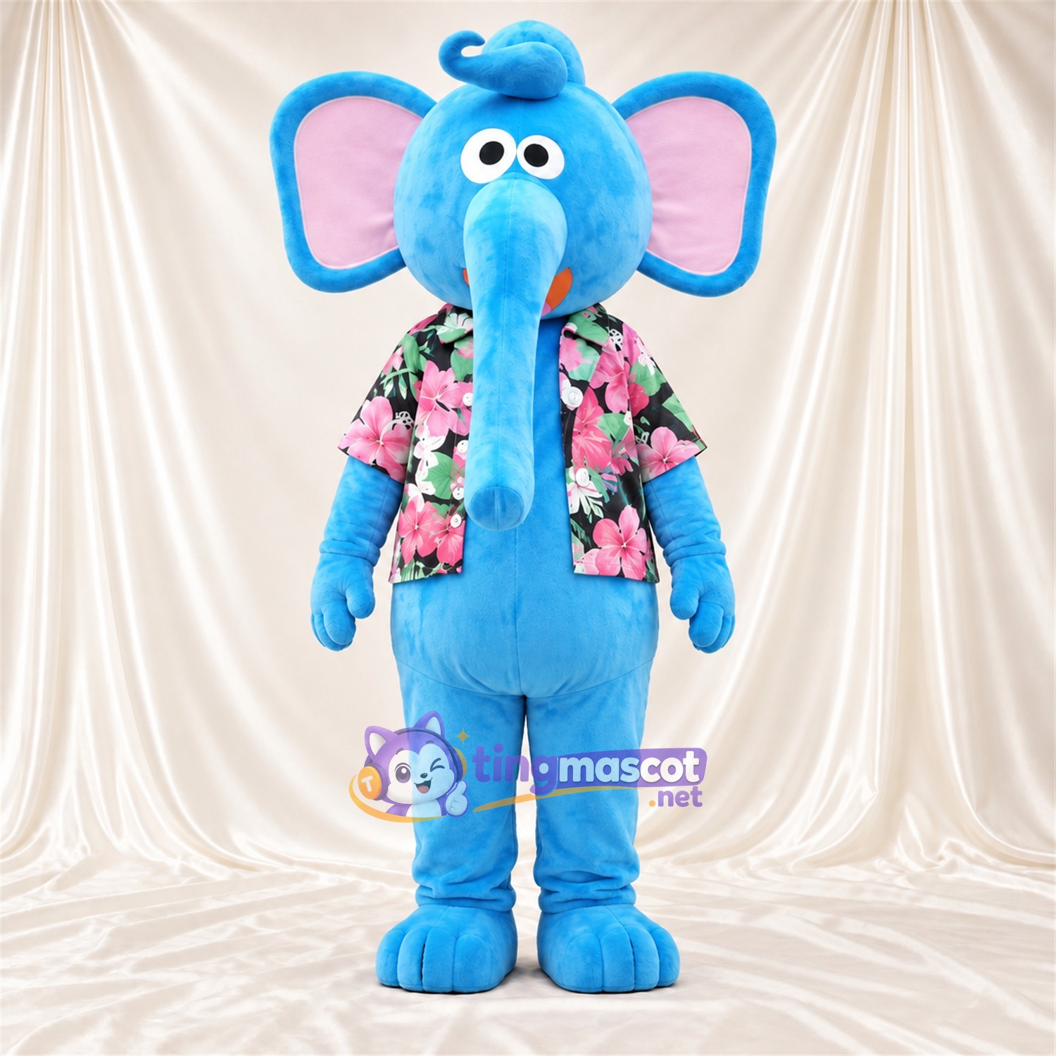 Blue Elephant Mascot Costume - Floral Shirt Blue Elephant Mascot Costume - Floral Shirt