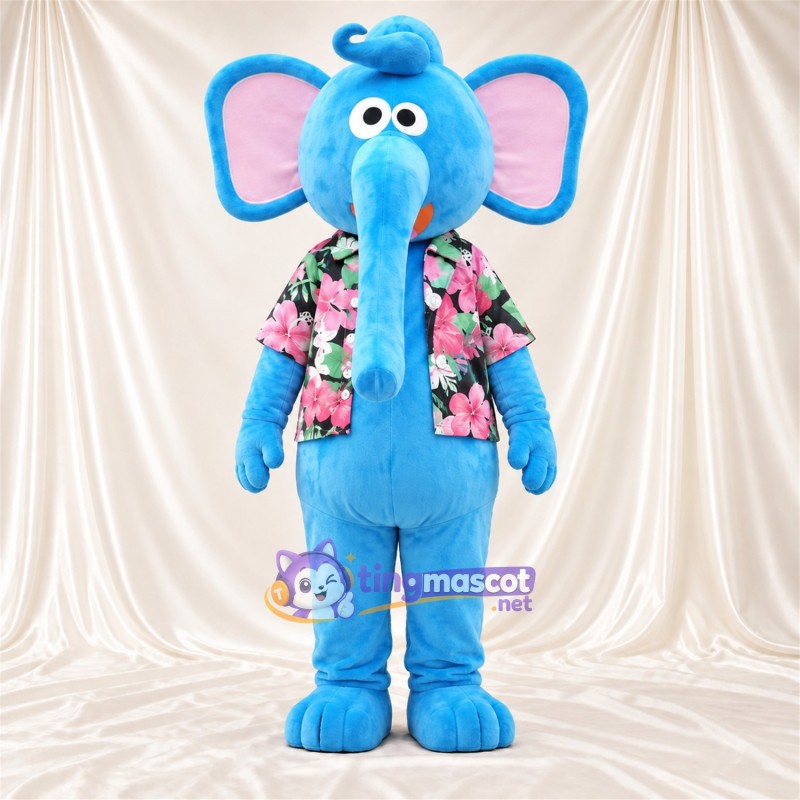 Blue Elephant Mascot Costume - Floral Shirt Blue Elephant Mascot Costume - Floral Shirt