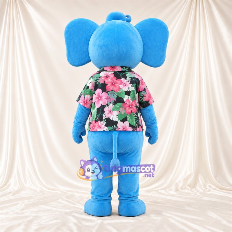 Blue Elephant Mascot Costume - Floral Shirt Blue Elephant Mascot Costume - Floral Shirt