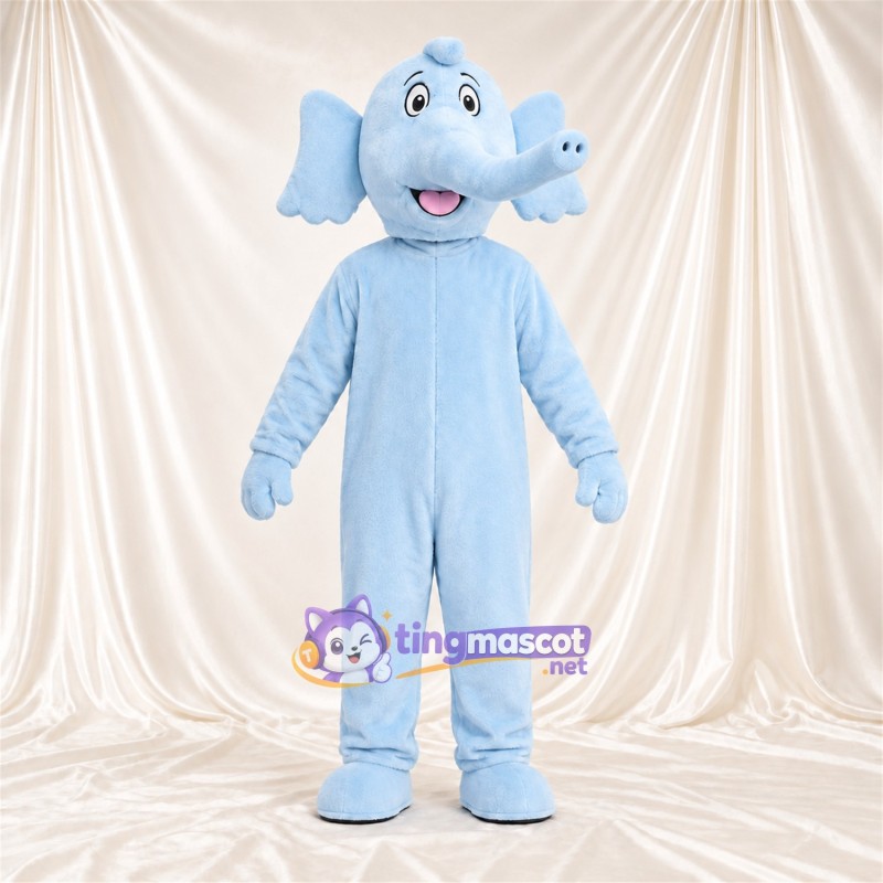 Maskottchenkostüm Elefant – blau – Lächelndes Gesicht; Rüssel Maskottchenkostüm Elefant – blau – Lächelndes Gesicht; Rüssel