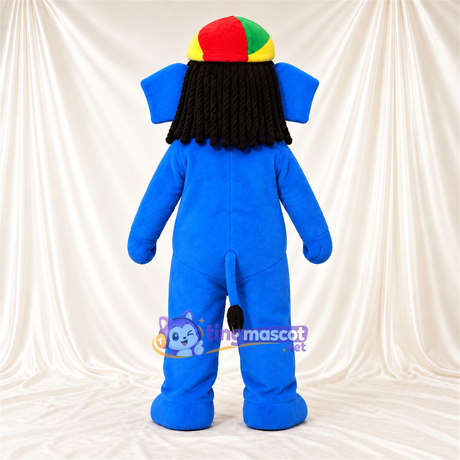 Costume de mascotte Éléphant – bleu – Casquette (multicolore); Lunettes (rouge) Costume de mascotte Éléphant – bleu – Casquette (multicolore); Lunettes (rouge)