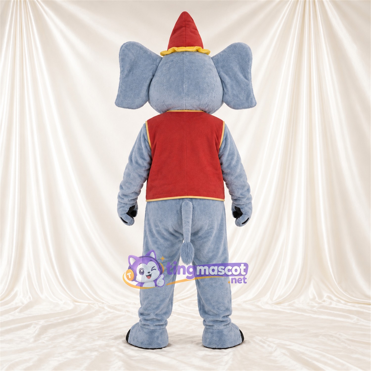 Costume de mascotte Éléphant – gris – Chapeau (rouge); Gilet Costume de mascotte Éléphant – gris – Chapeau (rouge); Gilet