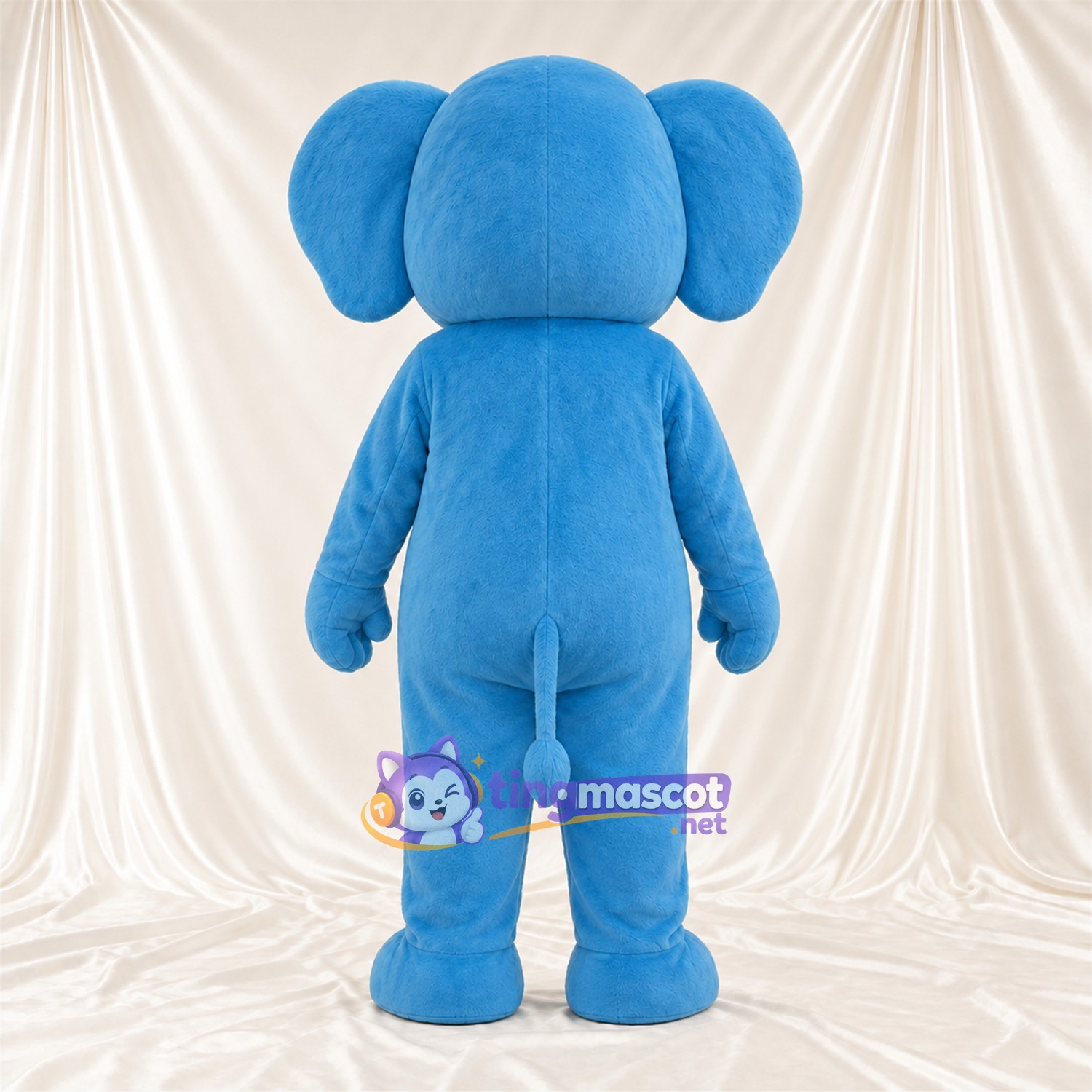 Blue Elephant Mascot Costume - Curled Trunk and White Tusks Blue Elephant Mascot Costume - Curled Trunk and White Tusks