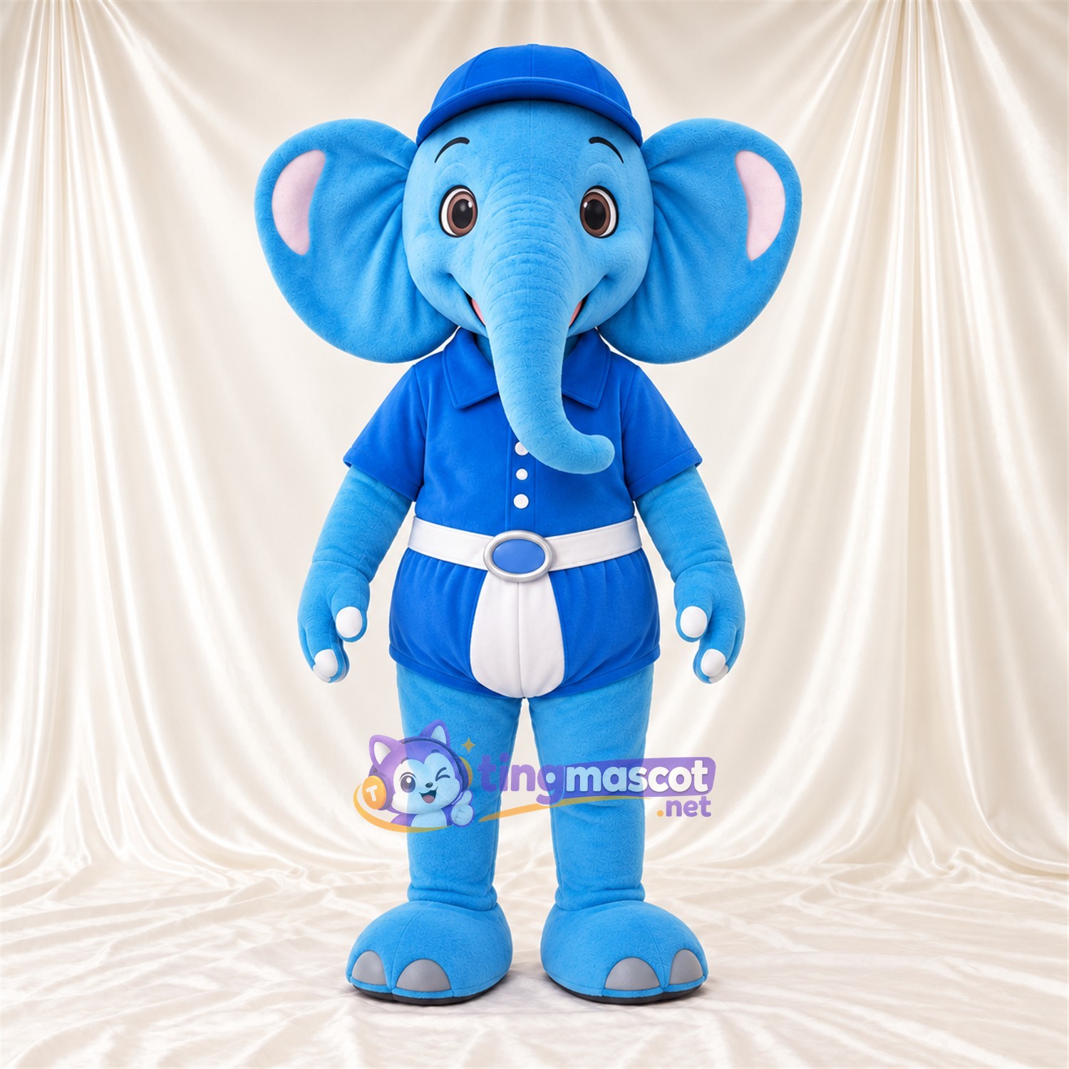 Blue Elephant Mascot Costume - Blue Outfit and Cap Blue Elephant Mascot Costume - Blue Outfit and Cap