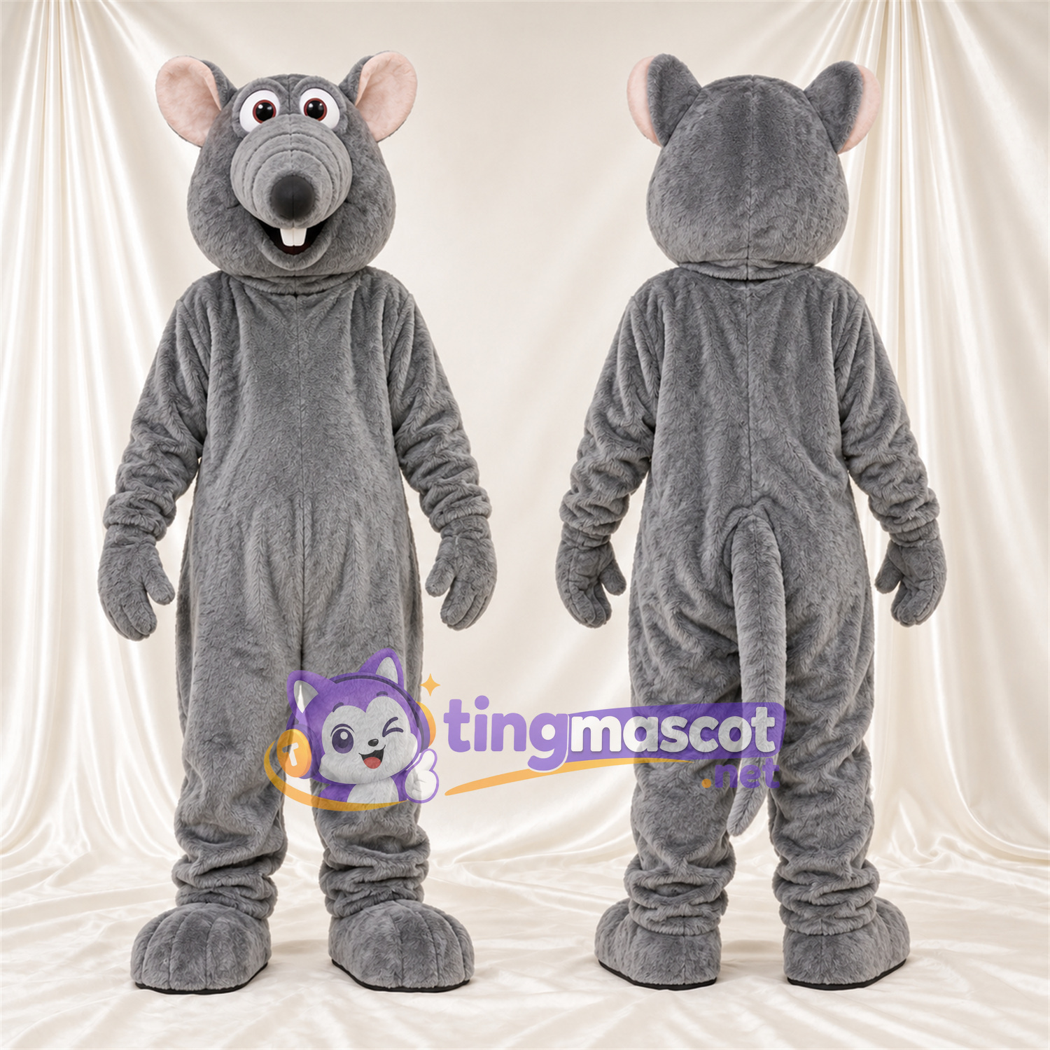 Costume de mascotte Rat – gris – Museau rond; Grandes incisives Costume de mascotte Rat – gris – Museau rond; Grandes incisives
