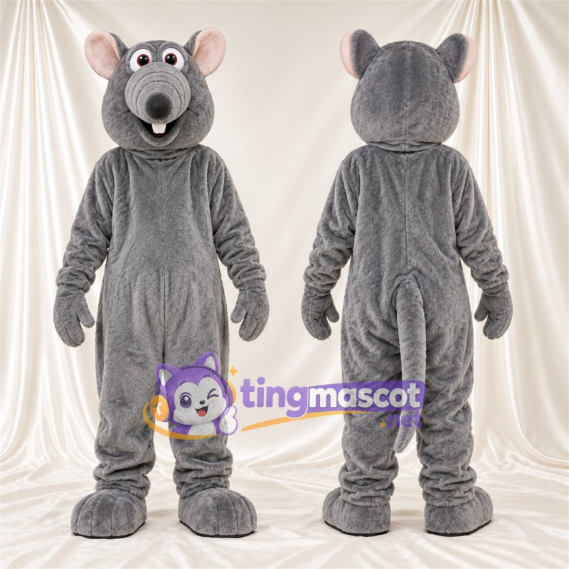 Costume de mascotte Rat – gris – Museau rond; Grandes incisives