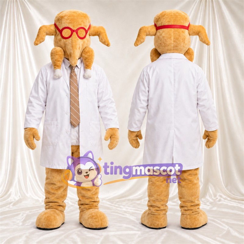 Costume de mascotte Chèvre – brun clair – Blouse de laboratoire (blanc); Lunettes
