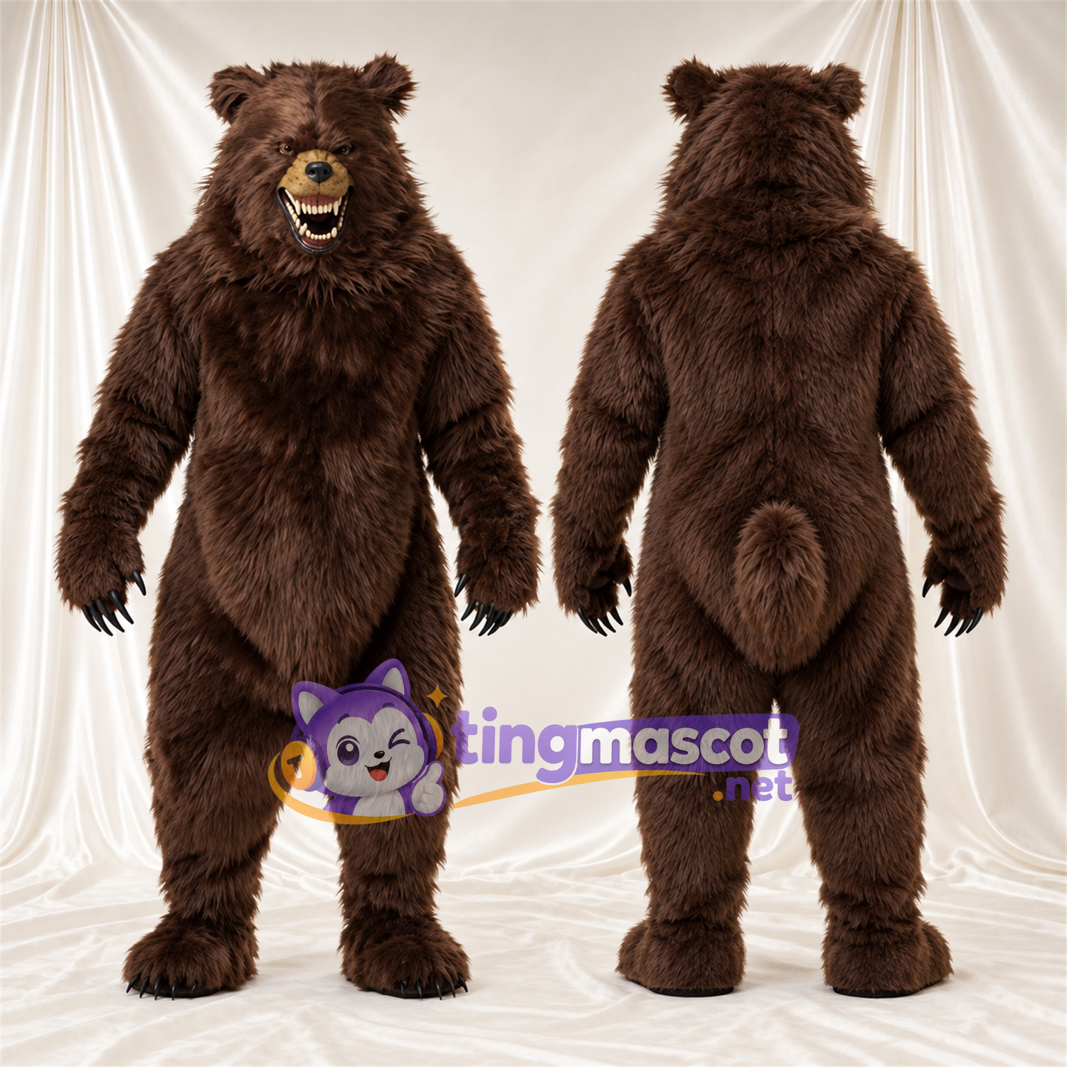 Brown Bear Mascot Costume - Pointed Fangs and Shaggy Fur Brown Bear Mascot Costume - Pointed Fangs and Shaggy Fur